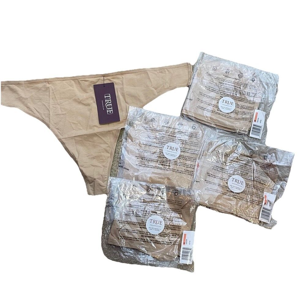 True & Co ‎ Womens Thong Underwear Panty Cotton Blend Beige/Nude Sz 3X Pack 5